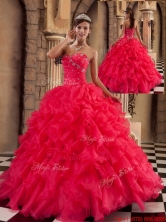 Popular Coral Red Sweetheart Quinceanera Gowns with Beading QDZY034-2DFOR