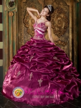 Rio Negro Chile Beading Exquisite Burgundy Straps Taffeta Ball Gown 2013 Quinceanera Style QDZY264FOR