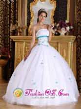 2013 Aranzazu Colombia Winter Wholesale Quinceanera Appliques Decorate For Vintage White Quinceanera Dress With White Tulle Style QDZY283FOR