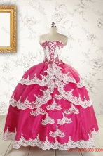 2015 Cheap Hot Pink Quinceanera Dresses with Appliques FNAO5740FOR