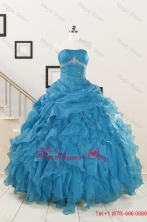2015 Elegant Strapless Blue Quinceanera Dresses with Beading and Ruffles FNAO033FOR