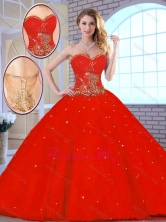 2015 Fall New Arrivals Red Sweetheart Quinceanera Gowns with Beading SJQDDT145002FOR
