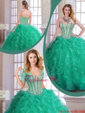 2015 Fall Perfect Turquoise Quinceanera Dresses with Beading and Ruffles SJQDDT166002FOR