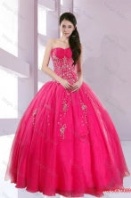 2015 Fshionable Strapless Hot Pink Quince Dresses with AppliquesXFNAO209TZFXFOR