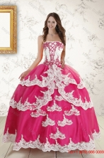 2015 Hot Pink Strapless Quinceanera Dresses with AppliquesXFNAO5740FOR