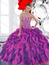 2015 Luxurious Beading and Ruffled Layers Quinceanera Dresses in Multi Color QDDTA24002FOR