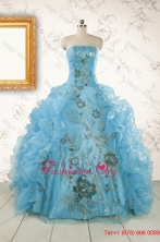 2015 New Style Ruffles Embroidery Strapless Quinceanera Dresses in Baby Blue  FNAO295FOR