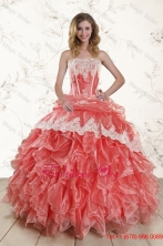 2015 Popular Watermelon Quinceanera Dresses with Appliques and RufflesXFNAO018FOR