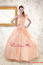 2015 Pretty One Shoulder Appliques Quinceanera Dress in Peach XFNAO179FOR