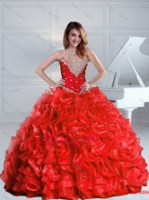 2015 Puffy Exquisite Beaded and Ruffles Quinceanera Dresses in RedSJQDDT79002FOR