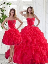 2015 Red Strapless Quinceanera Dress with Ruffles and BeadingQDZY034-2TZFOR