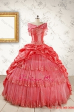 2015 Winter Appliques Watermelon Quinceanera Dresses with StraplessFNAO147AFOR