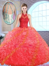2016 Spring Cheap Appliques and Ruffles Quinceanera Gowns with High Neck SJQDDT146002-1FOR