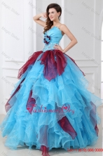 Aqua and Wine Red Strapless Beading and Ruche Quinceanera Dress FFQD08FOR