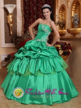 Argelia Colombia Formal Evening Appliques and Pick-ups For Low Price Apple Green Stylish Quinceanera Dress Style QDZY512FOR