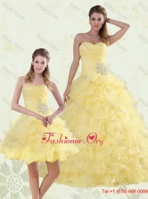 Beaded and Ruffled Sweetheart Quinceanera Dress in Yellow MQR50TZFOR