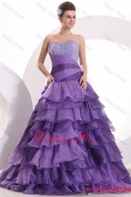 Beading and Ruffles Layered A Line Purple Organza Quinceanera Dress FFQD039FOR