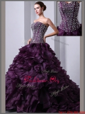 Beautiful A Line Brush Train Beading and Ruffles Quinceanea Dresses UNION19T06AFOR