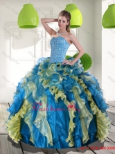 Beautiful Multi Color Quinceanera Dress with Beading and Ruffles for 2015QDDTD6002FOR