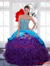 Beautiful Sweetheart Beading and  Ruffled Layers Quinceanera Gown for 2015 WinterQDDTA16002FOR