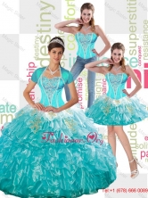 Gorgeous Beaded Aqua Blue Quinceanera Dress with Ruffled Layers and AppliquesSJQDDT49001FOR