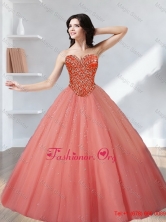 Inexpensive 2015 Tulle Beading Sweetheart Quinceanera Dresses in WatermelonSJQDDT12002-4FOR