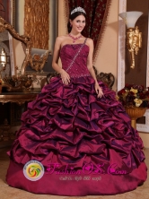 Leiva Colombia Burgundy Pick-ups One Shoudler Wholesale Quinceanera Dresses Beaded Decorate and Ruched Bodice Custom Made Style QDZY700FOR