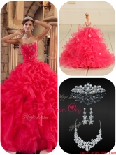 Modern Coral Red Quinceanera Dresses with Beading and Ruffles QDZY034-2BFOR
