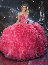 Modest Coral Red Sweetheart Quinceanera Dresses with Beading and RufflesQDDTA108002FOR