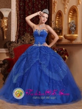 Morroa Colombia Customize Appliques and Beading Blue For Affordable Wholesale Quinceanera Dress Sweetheart Tulle Style QDZY364FOR