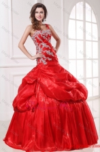 One Shoulder Red Organza Long Quinceanera Dress with Appliques FFQD051FOR