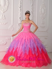 Quinceanera 2013 San Benito Abad Colombia Colorful Dress With Ruched Bodice and Beaded Decorate Bust Style QDZY354FOR
