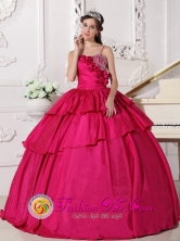 San Pedro Colombia Graduation Hand Made Flowers Hot Pink Spaghetti Straps Ruffles Layered Gorgeous Quinceanera Dress With Taffeta Beaded Decorate Bust Style QDZY514FOR