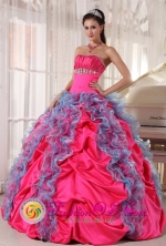 Sotara Colombia Multi-color Wholesale Quinceanera DressBeading and Ruffles Decorate Organza and Taffeta in 2013 Spring Style Style PDZY532FOR