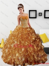 Sturning Appliques and Ruffles 2015 Quinceanera Dress in GoldQDDTB17002FOR