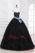 Sweetheart Appliques Decorate Organza Quinceanera Dress in Black FFQD0106FOR