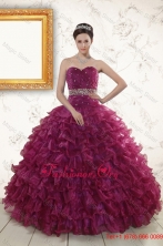 The Most Popular Beading and Ruffles Burgundy Quinceanera Gown XFNAO049FOR