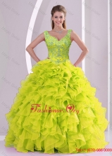 Trendy Beading and Ruffles Yellow Green Quince Dresses for 2015QDDTA6001-6FOR