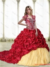 Unique Embroidery Sweet 15 Dresses in Wine Red and YellowSJQDDT31002FOR