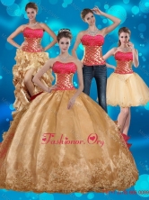  Gold Strapless Quince Dress with Beading and Embroidery QDZY429TZA2FOR