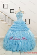 2015 Baby Blue One Shoulder Sweet 15 Dresses with Beading FNAO254FOR