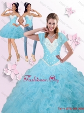 2015 Brand New Beaded and Ruffles Quinceanera Dresses in Blue SJQDDT90001FOR