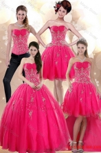 2015 Elegant Strapless Hot Pink Dresses for Quince with Appliques XFNAO209TZA2FOR
