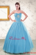 2015 New Style Strapless Beaded Quinceanera Dresses in Aqua Blue XFNAO5977-6FOR