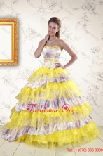2015 Printed and Ruffles Multi-color Quinceanera Dresses  