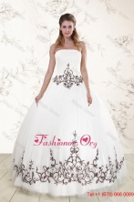2015 Puffy Appliques Strapless White Quinceanera Dresse XFNAO225FOR