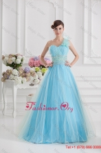 Beautiful A-line One Shoulder Ruching and Beading Aqua Blue Quinceanera Dress FVQD015FOR