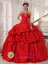 Cerro Cama Panama Red Quinceaners Dress Sweetheart Ball Gown for Formal Evening lace up bodice With Pick-ups and Beading  Style PDZY593FOR