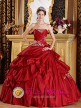 Chigore Panama Red Quinceanera Dress Appliques and Ruched Bodice For Strapless  With  Pick-ups Style QDZY215FOR