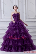 Eggplant Purple Strapless Ball Gown Beading and Embroidery Quinceanera Dress FVQD032FOR